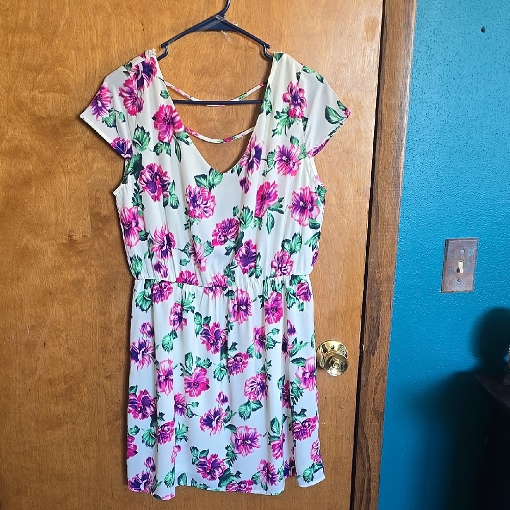 Wish White and Pink Flutter Sleeve Mini Sundress